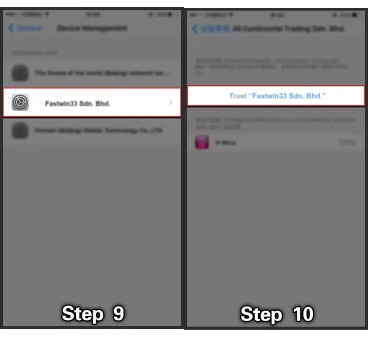 iOS installation step 9 and step 10